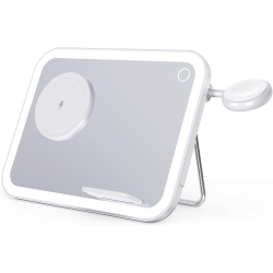 NESDCC 3 In 1 Foldable Magnetic Wireless Charger \w Cosmetic Mirror, Makeup Mirror \w Light, 3-In-1 Charging Station, Charging Stand, For
