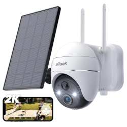 IEGEEK Solar Battery Camera Outdoor, 2K Camera Surveillance Exterieur, 360°Ptz Wireless Camera \w Ai Motion Sensor, Light&smart Siren, 3Mp Night