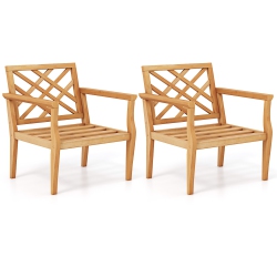 GYMAX 2PCs Patio Dinning Chair W/ Cozy Backrest & Armrests Slatted Seat & Solid Legs