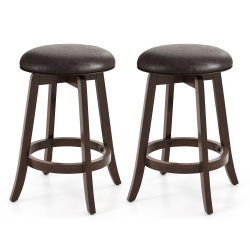 GYMAX 24" Counter Height Stools Set Of 2 W/ 360° Swivel Round Seat & Footrest