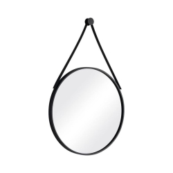 NESDCC Wall Mounted Large Round Mirror for Wall, Pu Leather Strap Circle Hanging Mirror, Metal Frame Small Wall Mirror \w Strap for Bathroom Bedroom