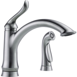 DELTA Faucet Linden Single-Handle Kitchen Faucet With Side Sprayer, Brushed Nickel Kitchen Sink Faucet