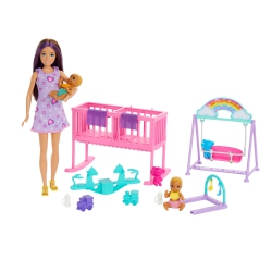 BARBIE Skipper Doll & Nursery Playset With Accessories, Includes Twin Baby Dolls, 1 Crib, 1 Swing, 1 See-Saw & More