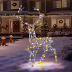 GYMAX Christmas 3D Lighted Reindeer Pre-Lit Rattan Buck W/ Large Antlers & 170 Led Lights