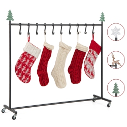 GYMAX 10-Hook Christmas Stocking Holder Stand On Wheels W/ 6 Removable Xmas Tree