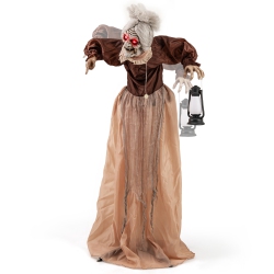 GYMAX Halloween Animatronic Talking Zombie Maid In Lantern Halloween Decorations