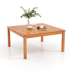 GYMAX Outdoor Coffee Table W/ Slatted Tabletop Small Outside Table Square Patio Table