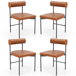GYMAX Dining Chair Set Of 4 Faux Leather Upholstered Kitchen Side Chair W/ Curved