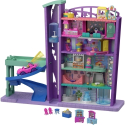 POLLY POCKET Playset With 3 Micro Dolls, 1 Toy Car, Food And Shopping Accessories, Pollyville Mega Mall Toy
