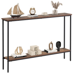 GYMAX 44" Narrow Entryway Table Console Table W/ Shelf & Dual Anti-Tipping Kits & Black In Brown