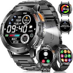LIGE Military Smart Watch \w Bluetooth Call, 1.43" HD Amoled Fitness Tracker \w Ip68 Waterproof 100+Sports Modes for Android Ios, 530Mah Smartwatch