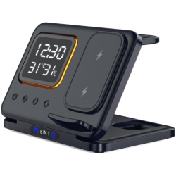 YOULIGHTS 5 In 1 Foldable Wireless Charging Station, Fast Wireless Charging Station \w Alarm Clock, RGB Night Light, High Power Intelligent