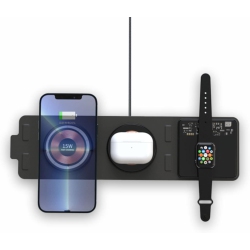 YOULIGHTS Foldable Travel 3 In 1 Charging Station for Apple - Transparent Glass Dual 15W Wireless Charging Station for Multiple Devices Including