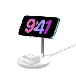 YOULIGHTS 2-In-1 Magnetic Wireless Charger Stand Compatible With Iphone 15/14/13/12 Series/airpods 2/3/pro (White)