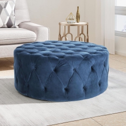 OLLNY DECOR Upholstered Modern Large Round Ottoman 40 Inch Vevet Foot Stool \w Button Tufted, Comfy Extra Seating \w Wood Frame for Living Room