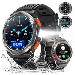 PRIME MADE Military Smart Watches for Men \w Led Flashlight, Tactical Rugged Smart Watch \w 1.45" HD, 3Atm Waterproof & Compass, Sports Fitness