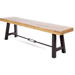 OLLNY DECOR Outdoor Acacia Wood Bench With Metal Accents, Teak Finish / Rustic Metal 14. 50 X 63 X 17. 75 Inches