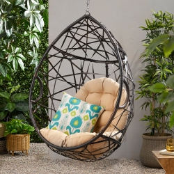 OLLNY DECOR Outdoor Wicker Hanging Egg Chair In Brown