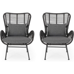 OLLNY DECOR Outdoor Wicker Club Chairs With Cushions (Set Of 2) And Dark In Gray