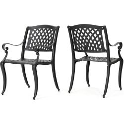 OLLNY DECOR Outdoor Cast Aluminum Chairs, 2-PCs Set, Antique Matte In Black