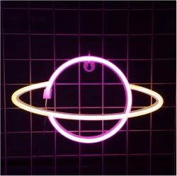 OLLNY DECOR Planet Neon Sign, Night Light Wall Decor for Kids Room Christmas Birthday Wedding Party Decorations, USB/battery Operated