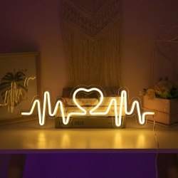 OLLNY DECOR 1-PCs USB Powered Heartbeat Warm Led Neon Signs Wall Light Love Logo Backplane Lighing Confession Decor, for Bedroom, Valentine's Day