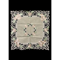 JIALLO Fleur Latte Embroidered Cutwork Square Tablecloth, 32 Inch Square Table Linen Decor, Water Resistance, Machine Wash Safe