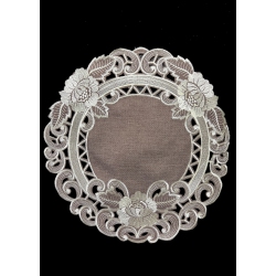 JIALLO Cocoa Linen Embroidered Cutwork Round Placemat, 23-Inch Diameter Table Linen Decor, Water Resistance, Machine Wash Safe