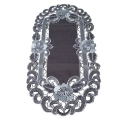 JIALLO Cocoa Linen Embroidered Cutwork Rectangular Table Runner, 13 By 26 Inch Table Linen Decor, Water Resistance, Machine Wash Safe