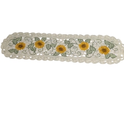 JIALLO Sunflower Embroidered Cutwork Rectangular Table Runner, 14 By 52 Inch Table Linen Decor, Water Resistance, Machine Wash Safe