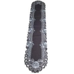 JIALLO Cocoa Linen Embroidered Cutwork Rectangular Table Runner, 14 By 69 Inch Table Linen Decor, Water Resistance, Machine Wash Safe