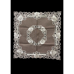 JIALLO Cocoa Linen Embroidered Cutwork Square Tablecloth, 32 Inch Square Table Linen Decor, Water Resistance, Machine Wash Safe