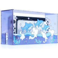GEEKSHARE Cute Shark Clear Dust Display Box Cover for Switch/o Dock, Emble Waterproof Cover Case