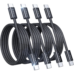 LISEN 60W USB C to USB C Cable, 4 Pack Type C Cable Fast Charge, 48-Strand Braid USBc to USBc Cable for Iphone 15 Pro