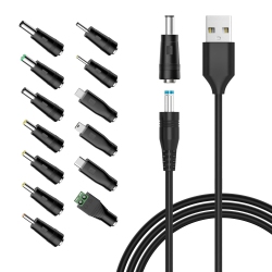 POWSEED Pow 5V Universal Dc Power Cable, USB to Dc Charging Cord With 13PCs Adapter Plugs for Webcam Router, Power Bank