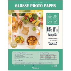 PIKAPOKA 8.5X11 Glossy Photo Paper 48Lb, 100 Pack, for Inkjet Printer, Letter Size, (P8511Ye180Gp)