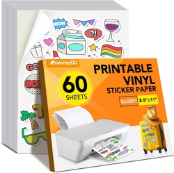 ROWINSYDD 60 PCs Sticker Paper for Inkjet Printer，printable Vinyl Sticker Paper Dries Quickly Vivid Colors，8.5"x11" Tear