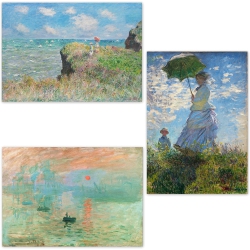 ART POSTER GALLERY Claude Monet “Impression Sunrise ＆ The Cliff Walk At Pourville ＆ Woman With A Parasol Madame Monet” Poster