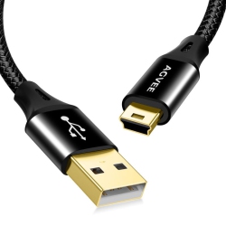 AGVEE 2 Pack 6Ft Mini USB Cable, Braided Durable USB-A to Mini-B Charger Charging Cord for Ti-84, Garmin Gps, Go-Pro