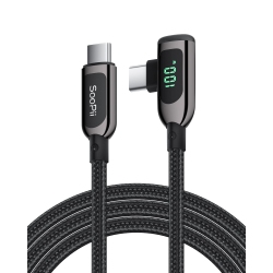 SOOPII 100W Right Angle USB C to USB C Cable, 4Ft Zinc Alloy Braided Type C Cable With Display for Lphone 15, Lpad