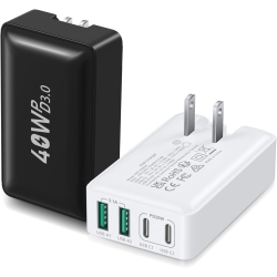 EXCGOOD USB C Wall Charger 40W, 4-Port Flat USB C Charging Dual Pd+Qc Slim Fast Foldable Wall Plug Travel