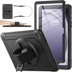 SEYMAC STOCK Case for Samsung Galaxy Tab A9+ Plus, [Hard Back Shell] Shockproof Case With 360 Rotating Snap-On Stand