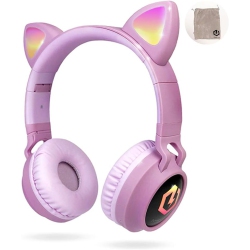 POWERLOCUS Bluetooth Headphones for Kids, Kid Headphone Over-Ear With Lights, Foldable Headphones