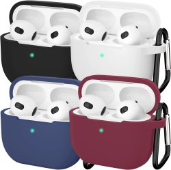 ANKASI Cover Compatible Airpods 3 Case With Keychain, 4 Packs Full Protective Silicone Skin Cover Accessories for Women