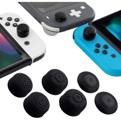 EXTREMERATE 3 Pairs Anti-Slip Silicone Extended Length Thumb Grips Thumbstick Caps Case Cover for Nintendo Switch In Black