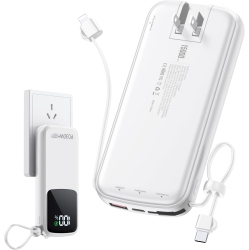 QISA Portable Charger Power Bank, 15000Mah Portable Charger Fast Charging Lightweight, Built-In Ac Wall Plug And 2 Output