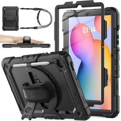 SEYMAC STOCK Case for Samsung Galaxy Tab S6 Lite 10.4’’ (2024-2020) With Screen Protector Pencil Holder [360° Rotating