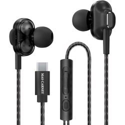 MAS CARNEY USB C Headphones Ti9, Dual Speaker Array, Built-In Digital Chipset, Rophone, Remote Control, In-Ear