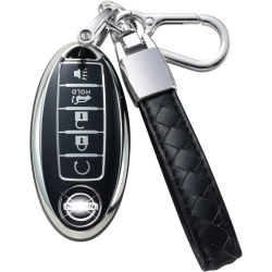 CHEZENHUI Compatible With Nissan Key Fob Cover With Leather Lanyard, Car Key Case Shell Protection for Nissan Altima