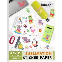 KOALA PAPER Koala Sublimation Sticker Paper 100% Transparent Waterproof Vinyl 8.5X11 Inch 25 Sheets, Quick Dry Vivid Colors Holds